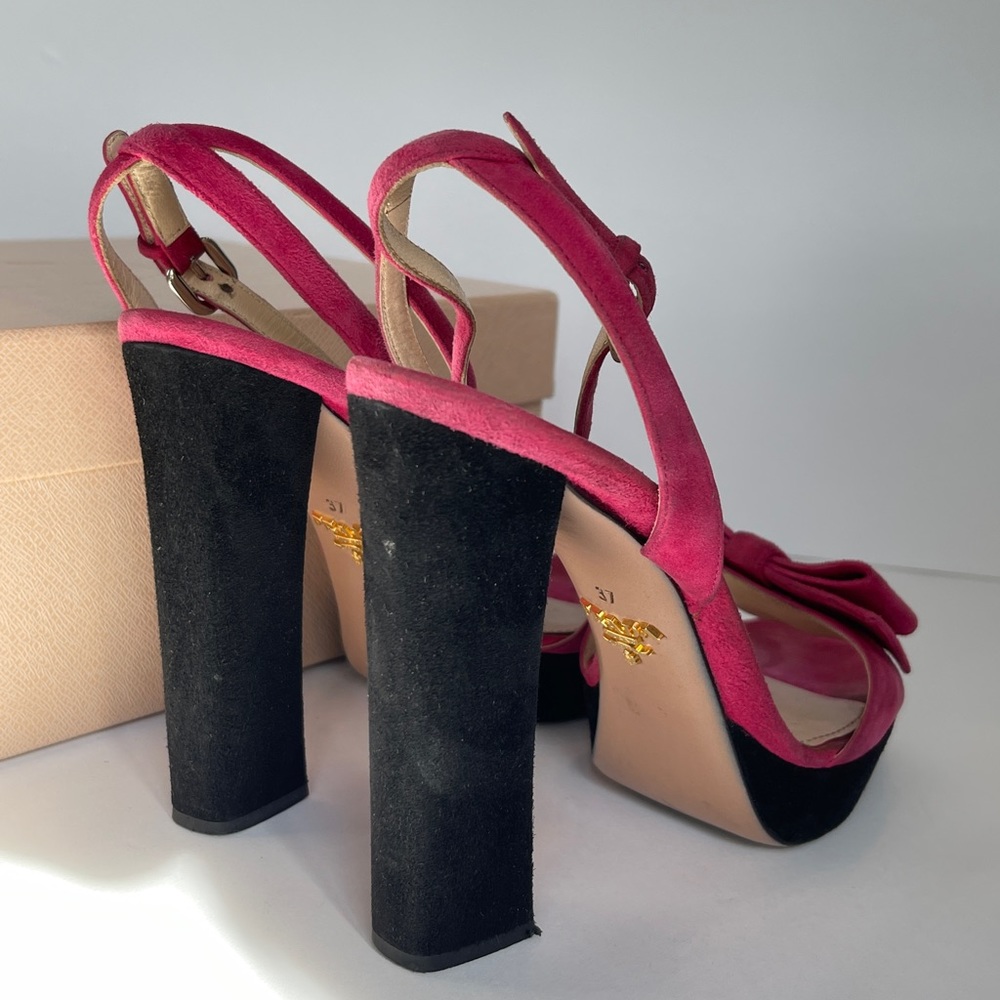 Prada Pink Suede Platform Sandals with Black Block Heel no box - Picture 4 of 10